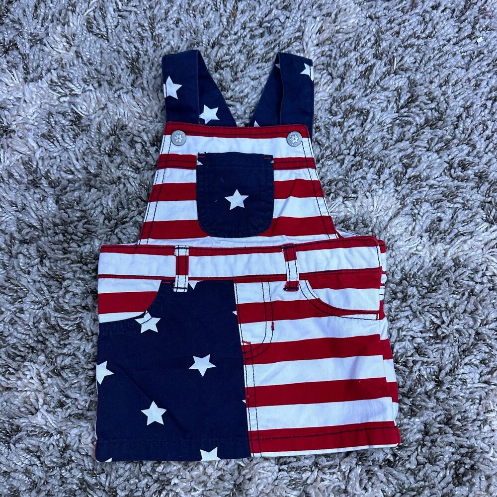 Children Place Baby Girl American Flag Overalls Dress Romper 6 9 Months 4th July - Picture 2 of 8